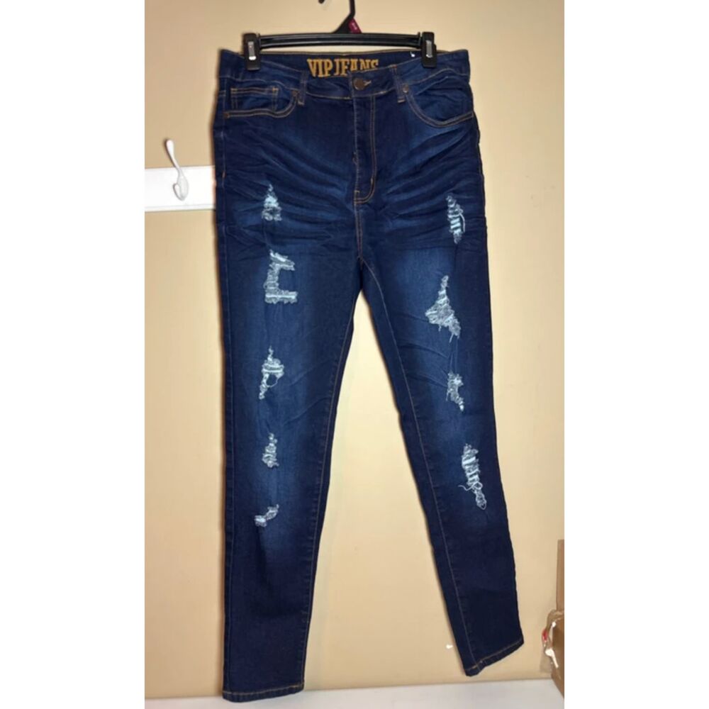V.I.P. Dark Blue Distressed Skinny Jeans Women's 13/14 3093
